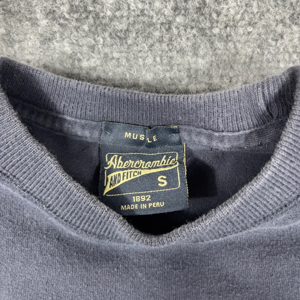 Y2K Abercrombie & Fitch Long Sleeve Shirt Mens Small Blue Muscle Fit Moose Logo - Picture 3 of 6